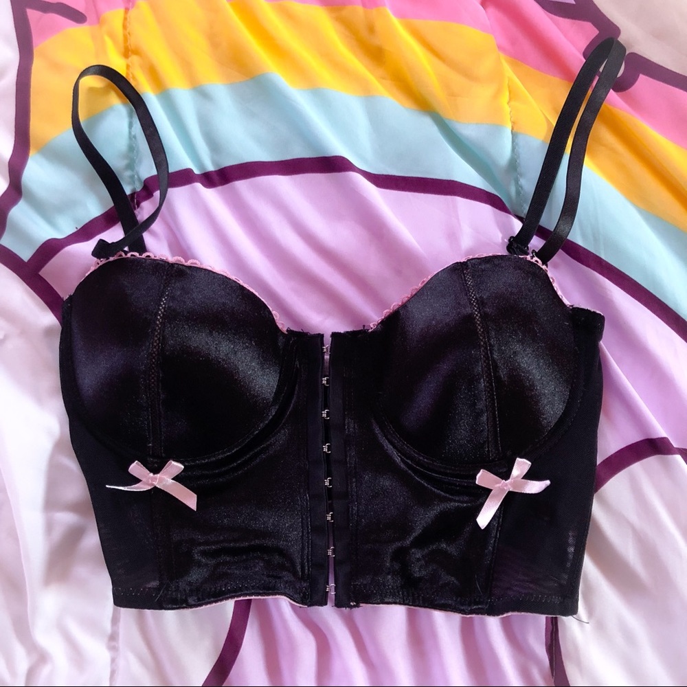 Sold🎀black longline bra w/ pink bows - Picture 1 of 4
